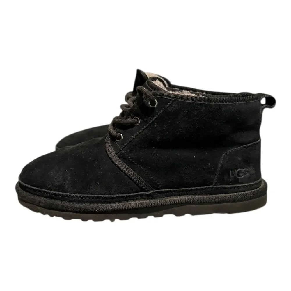 UGG Neumel Boots Men’s Size 9 Black Suede Sheepskin Chukka Ankle - Picture 5 of 9